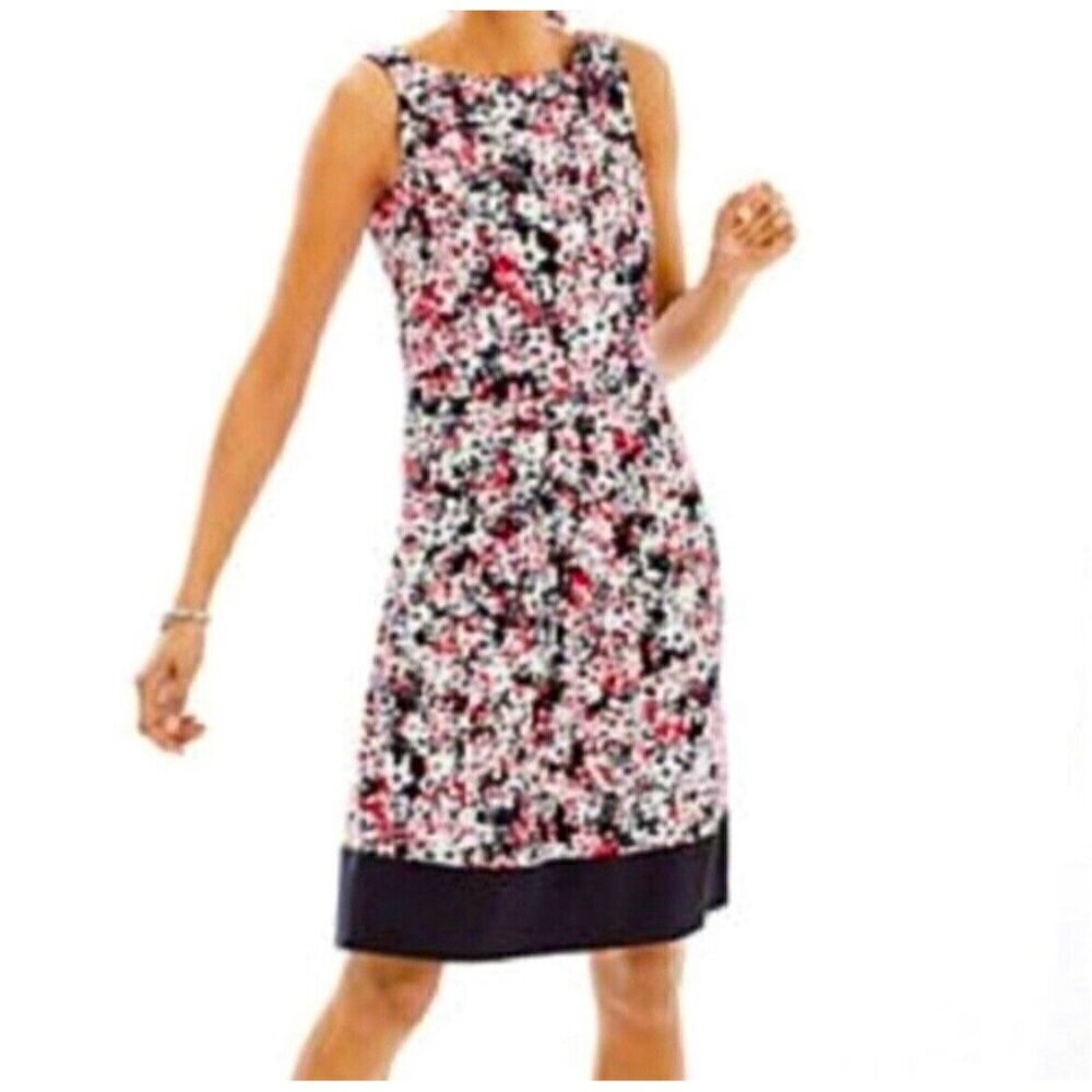 J Jill Womens Wearever Collection Dress SP S Petite Black Pink Floral Sundress